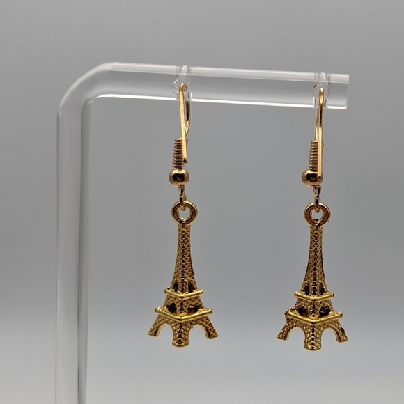 Eiffel tower gold drop earrings - Picture 7 of 7